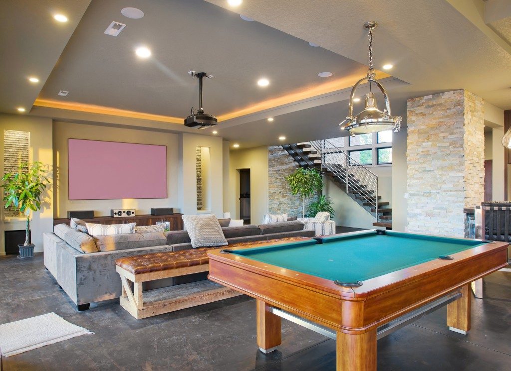 entertainment area in a home's basement