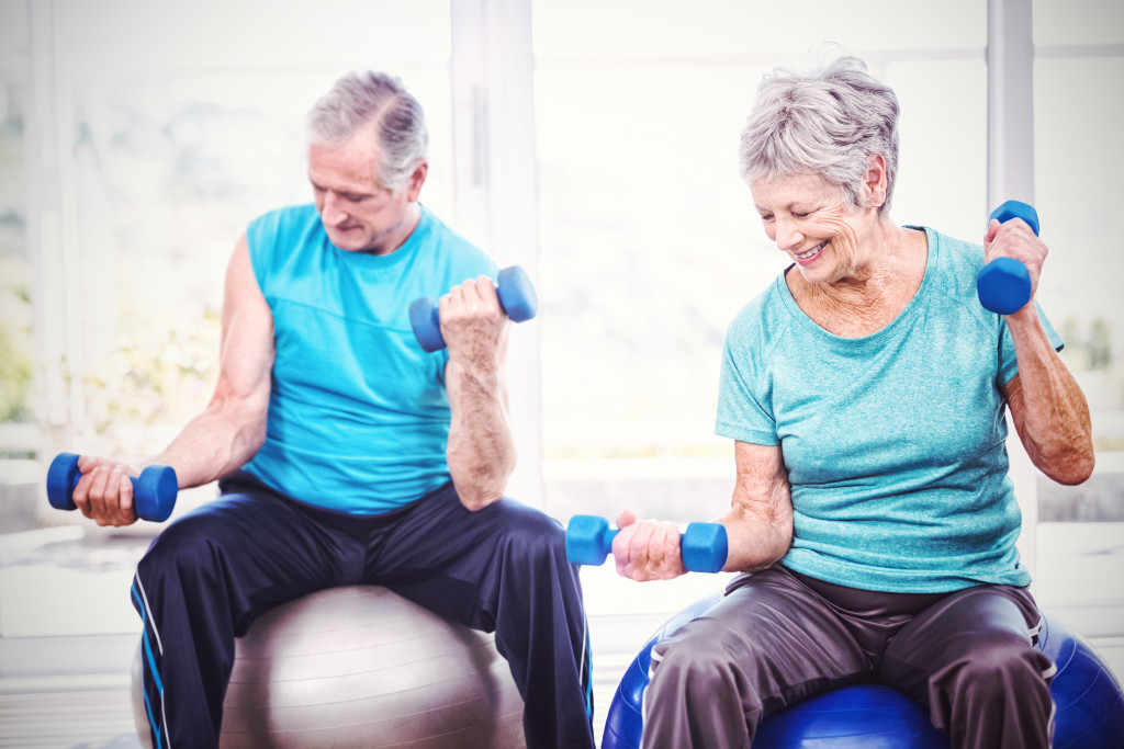 old couple exercising