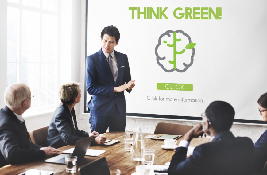 a man making a presentation in eco-friendly initiatives