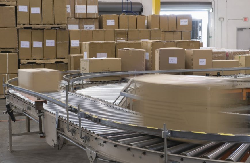 cardboard boxes on conveyor belt