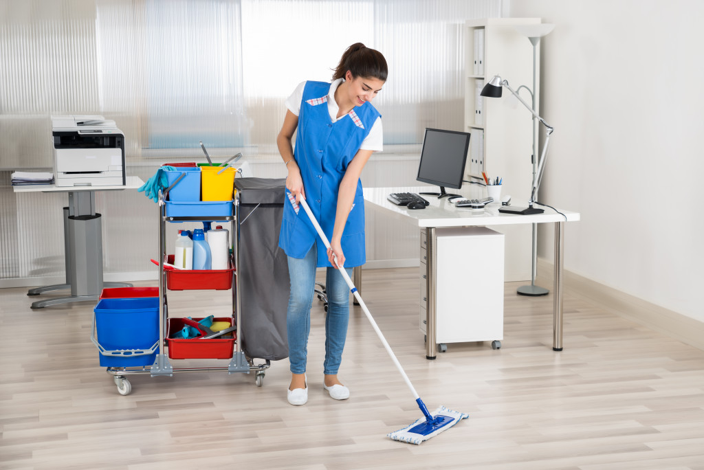 a person cleaning