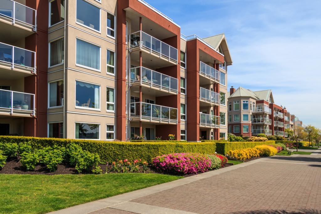 a green apartment buildings